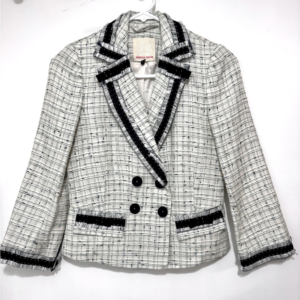 Rebecca Taylor Basket Weave Double Breasted Jacket Cream Size 0